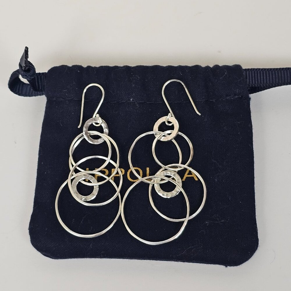 Ippolita Sterling Silver Interlocking Circle Multi Ring Hammered Drop Earrings - Picture 10 of 11